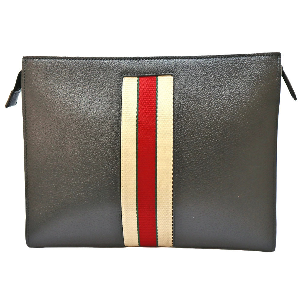 Gucci Sherry Leather Black Handbag Web Stripe Bag Shoulder